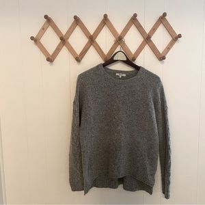 Gray wool cashmere blend soft flecked cable knit Madewell crew neck sweater